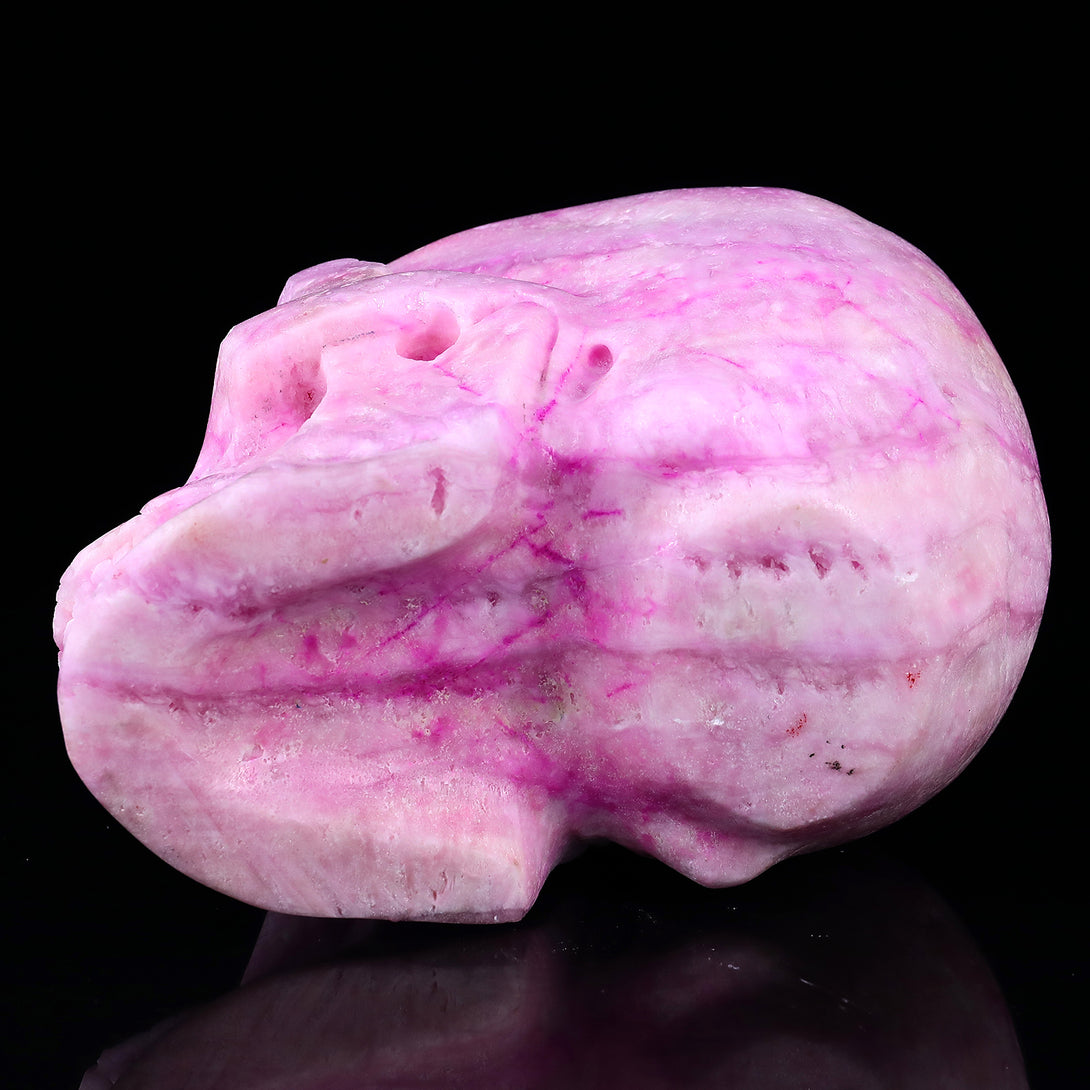 8.1" Pink Aragonite Hand Carved Crystal Realistic Skull Sculpture crysvibe