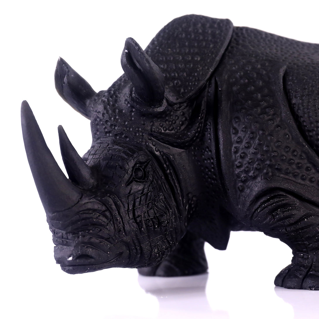 8.3" Black Obsidian Hand Carved Crystal Rhinoceros Sculpture crysvibe