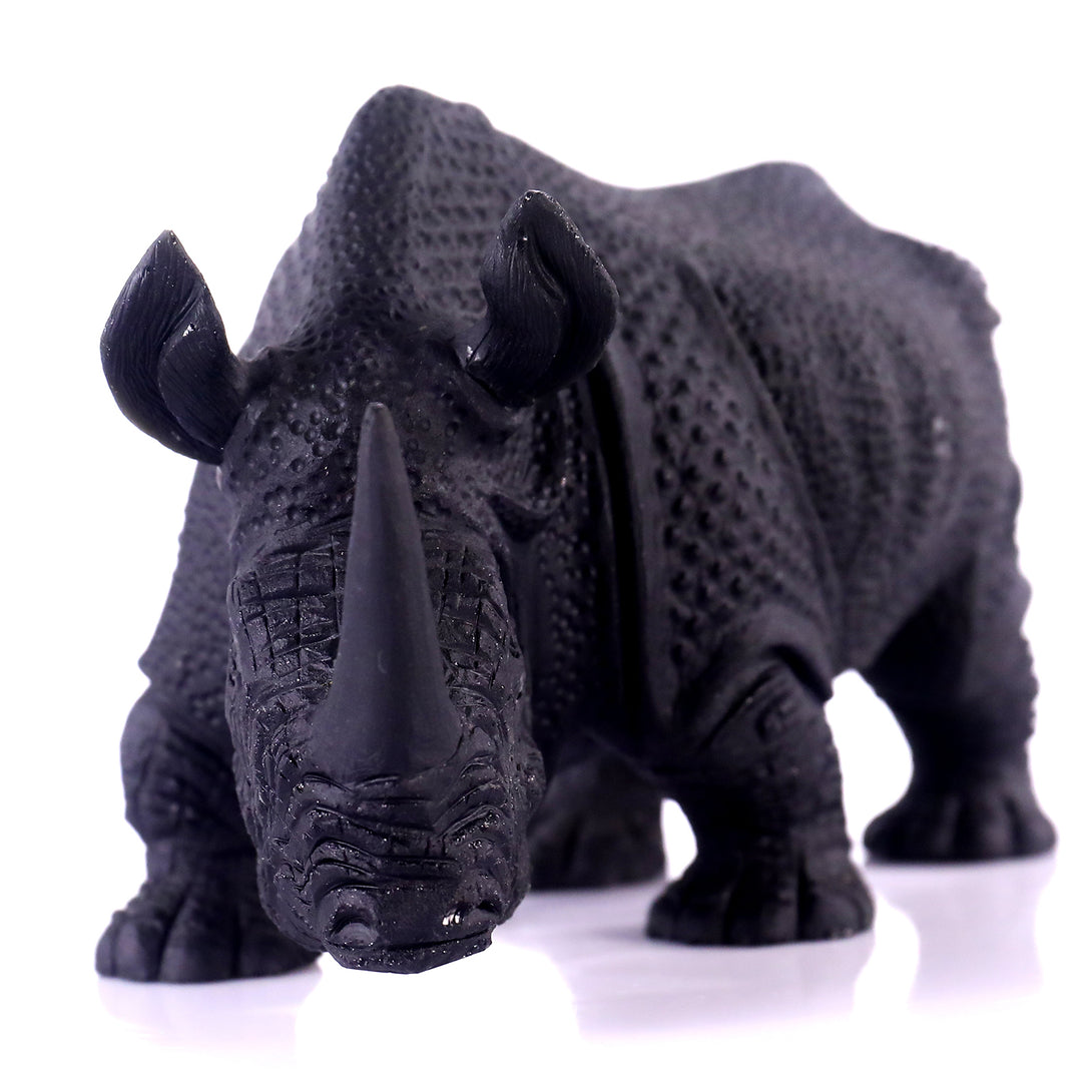 8.3" Black Obsidian Hand Carved Crystal Rhinoceros Sculpture crysvibe