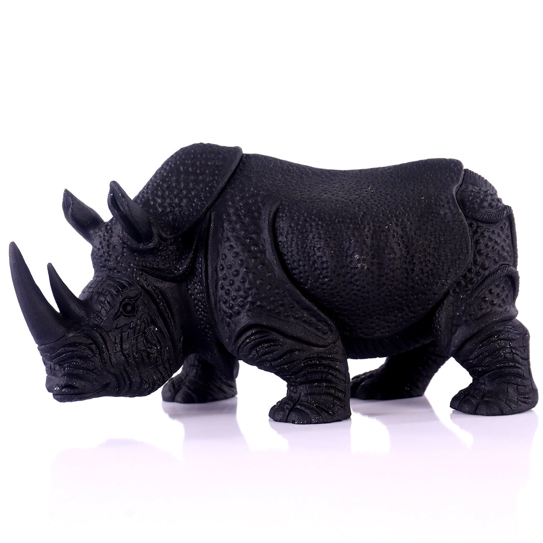 8.3" Black Obsidian Hand Carved Crystal Rhinoceros Sculpture crysvibe