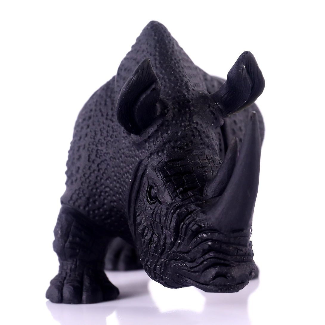 8.3" Black Obsidian Hand Carved Crystal Rhinoceros Sculpture crysvibe