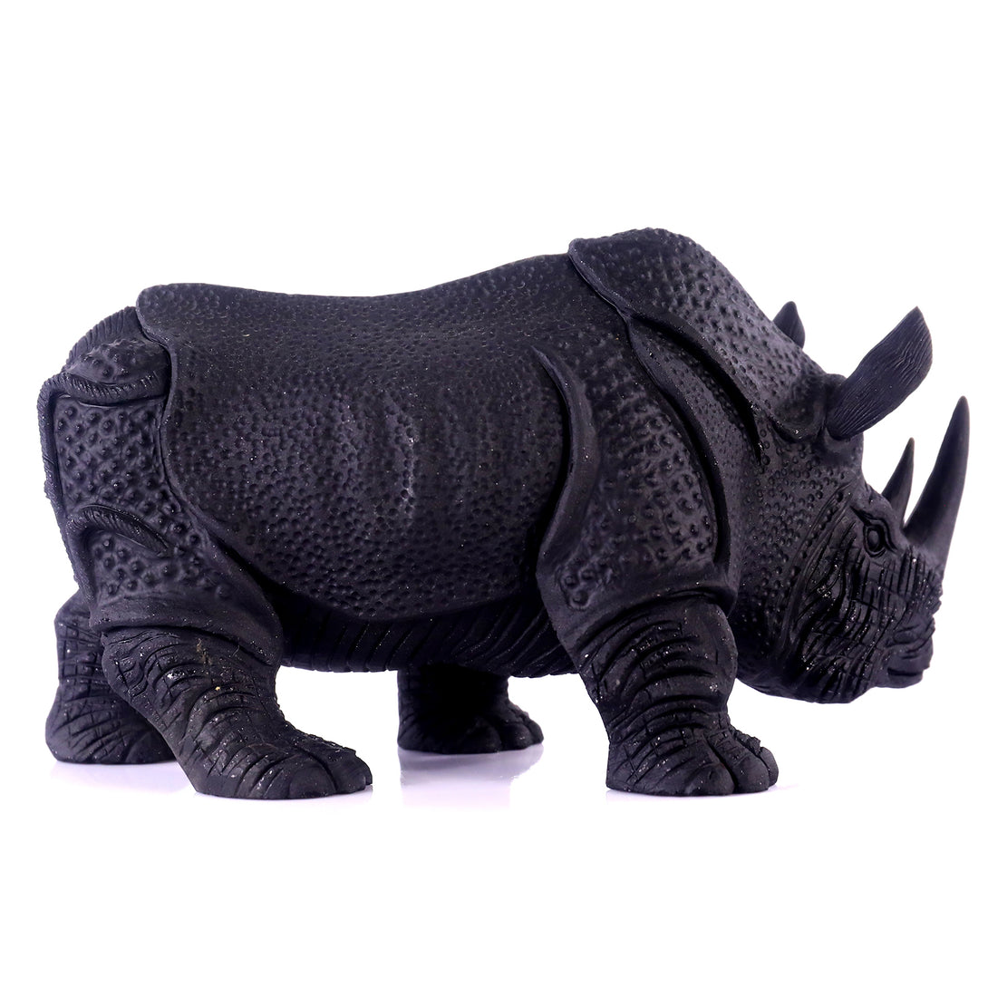 8.3" Black Obsidian Hand Carved Crystal Rhinoceros Sculpture crysvibe