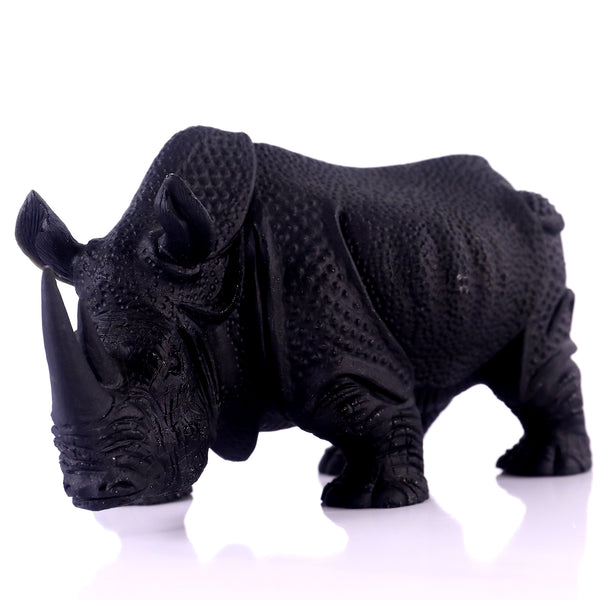 8.3" Black Obsidian Hand Carved Crystal Rhinoceros Sculpture crysvibe