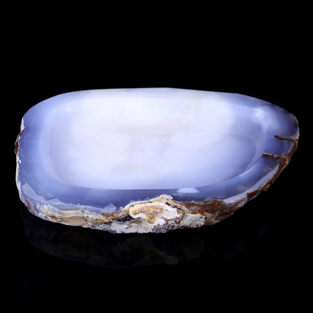 8.3" Blue Chalcedony Hand Carved Crystal Ashtray Fruit Tray crysvibe