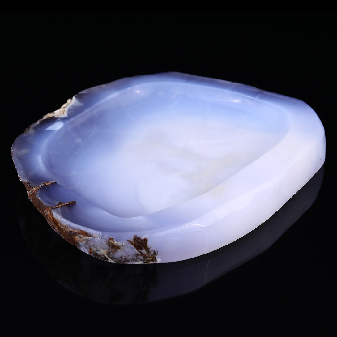 8.3" Blue Chalcedony Hand Carved Crystal Ashtray Fruit Tray crysvibe