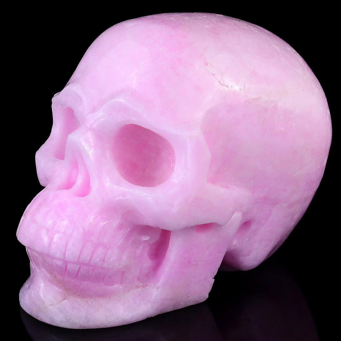 8.3" Pink Aragonite Hand Carved Crystal Realistic Skull Sculpture crysvibe