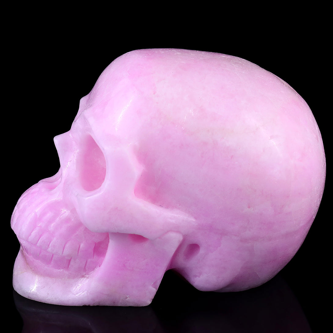 8.3" Pink Aragonite Hand Carved Crystal Realistic Skull Sculpture crysvibe