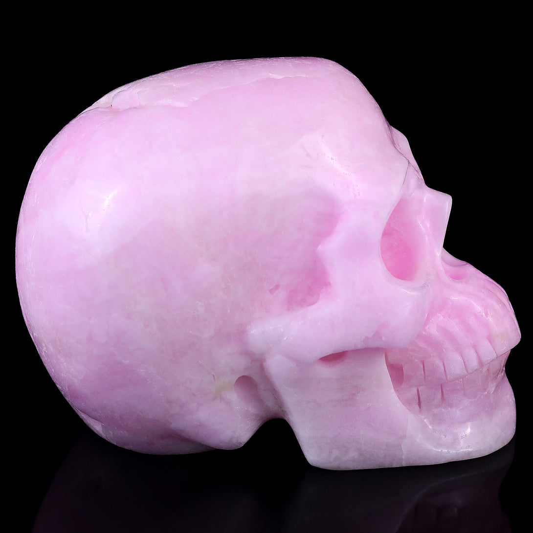 8.3" Pink Aragonite Hand Carved Crystal Realistic Skull Sculpture crysvibe