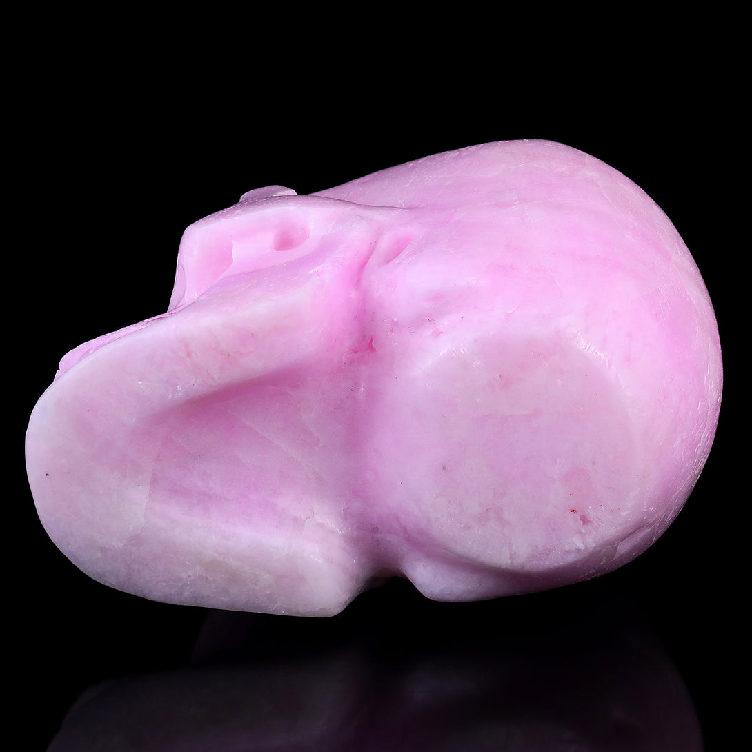 8.3" Pink Aragonite Hand Carved Crystal Realistic Skull Sculpture crysvibe