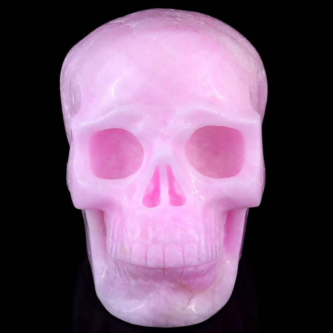 8.3" Pink Aragonite Hand Carved Crystal Realistic Skull Sculpture crysvibe