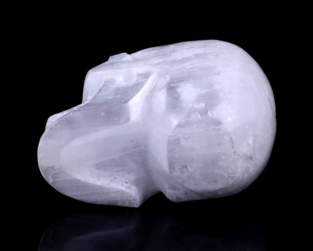 8.3" Selenite Hand Carved Crystal Realistic Skull Sculpture crysvibe