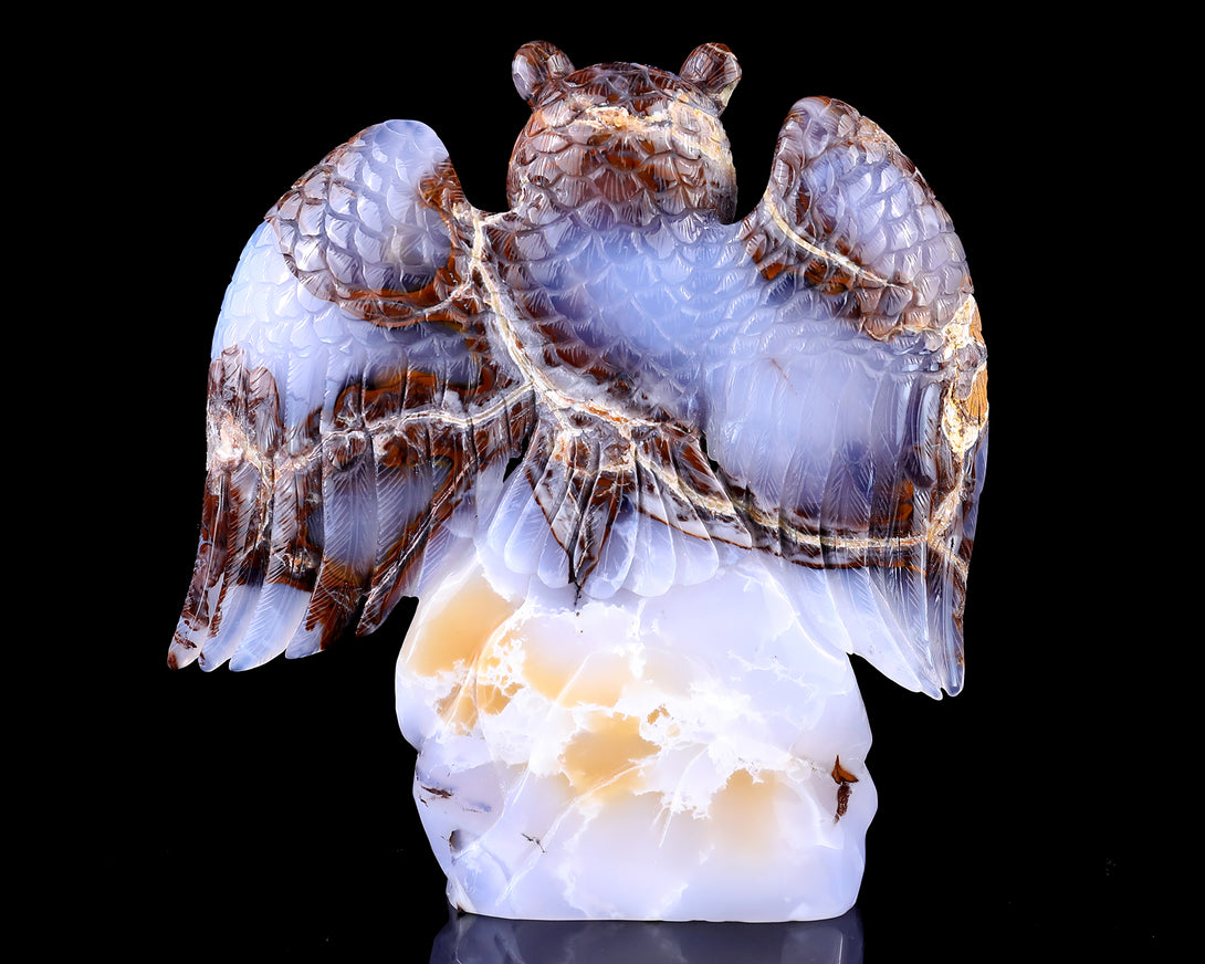 8.7" Blue Chalcedony Hand Carved Crystal Owl Sculpture crysvibe