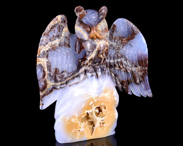 8.7" Blue Chalcedony Hand Carved Crystal Owl Sculpture crysvibe