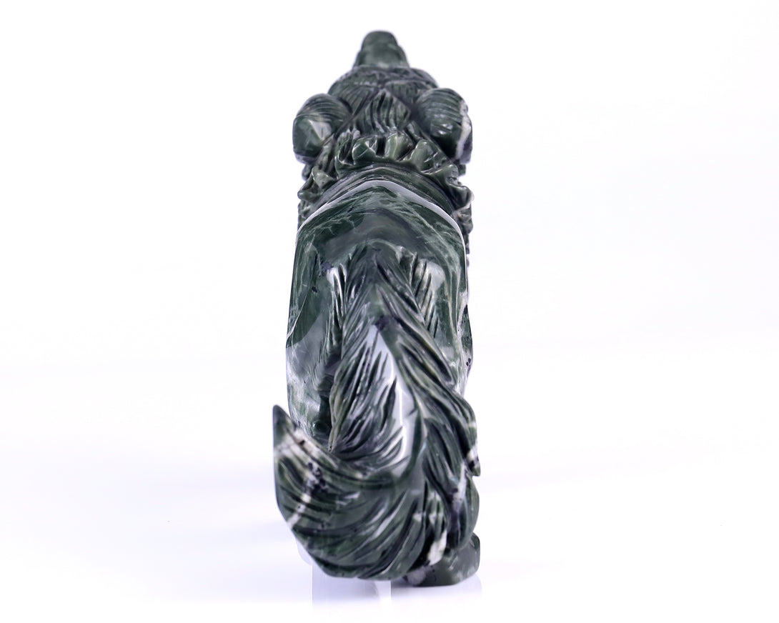 8.7" Jiulong Jade Hand Carved Crystal Wolf Sculpture crysvibe