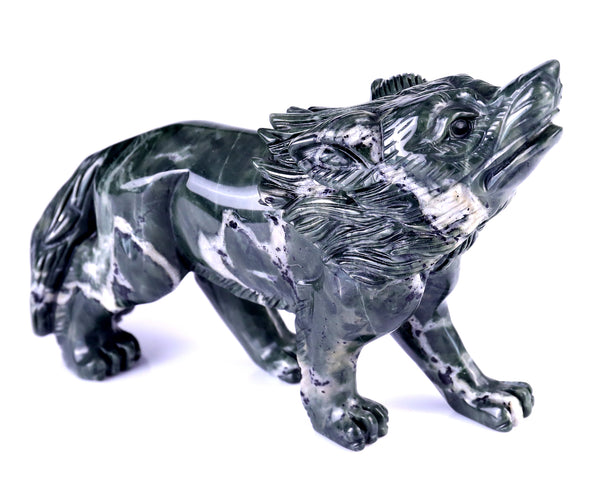 8.7" Jiulong Jade Hand Carved Crystal Wolf Sculpture crysvibe