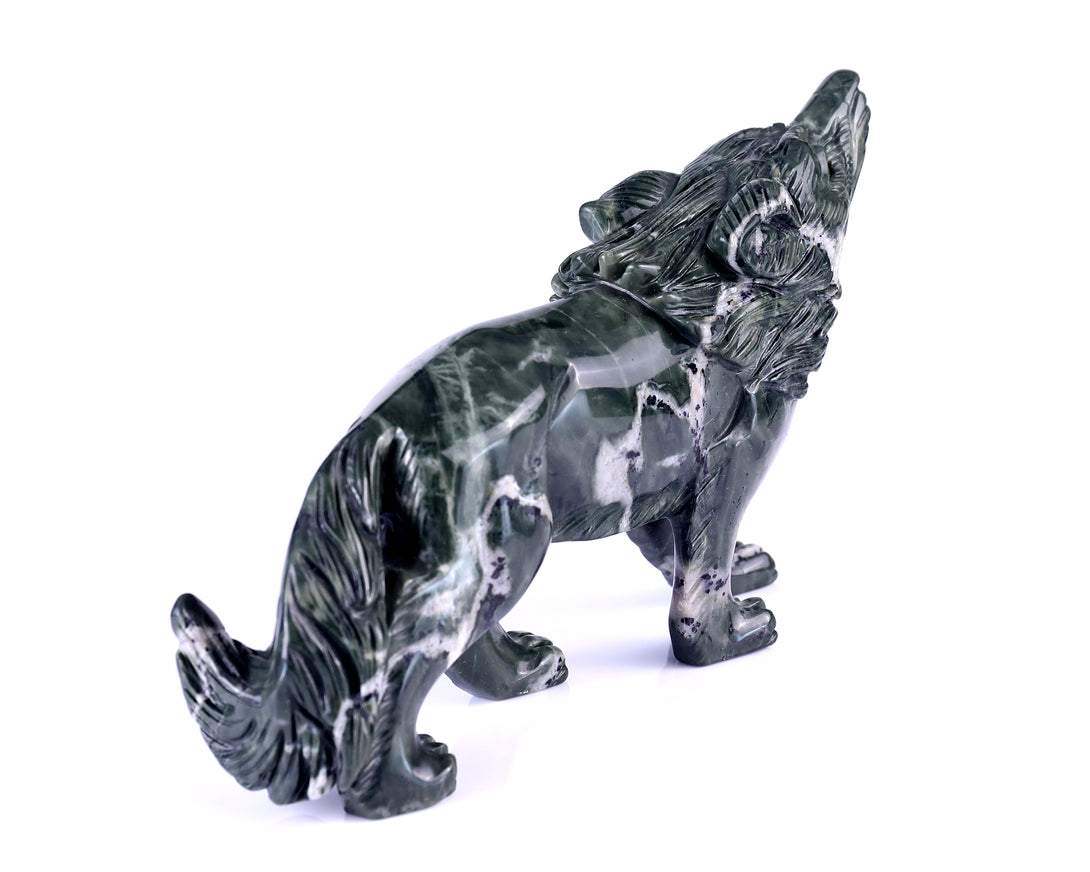 8.7" Jiulong Jade Hand Carved Crystal Wolf Sculpture crysvibe