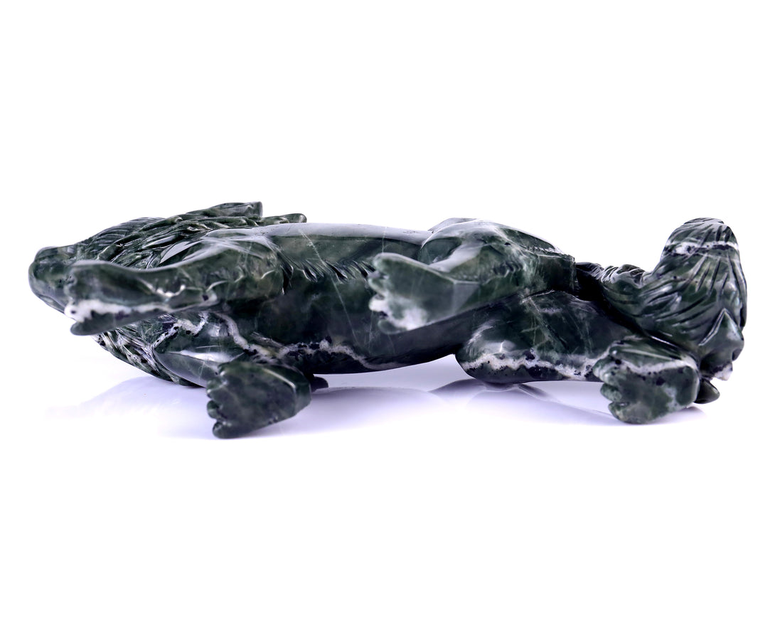 8.7" Jiulong Jade Hand Carved Crystal Wolf Sculpture crysvibe