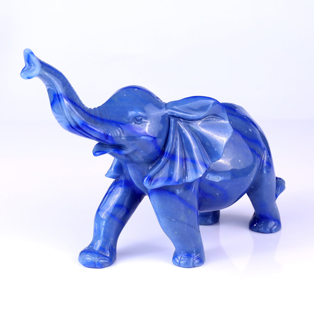 9.1" Blue Aventurine Hand Carved Crystal Elephant Sculpture crysvibe