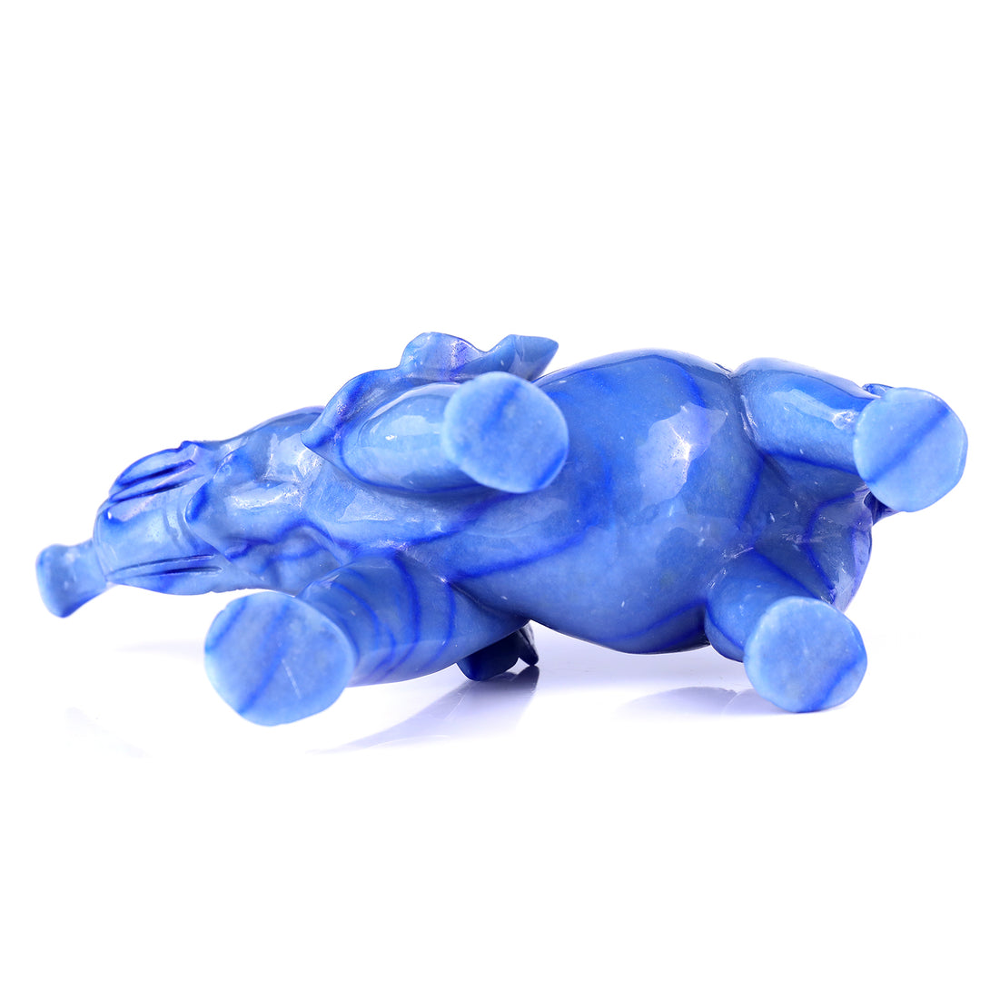 9.1" Blue Aventurine Hand Carved Crystal Elephant Sculpture crysvibe