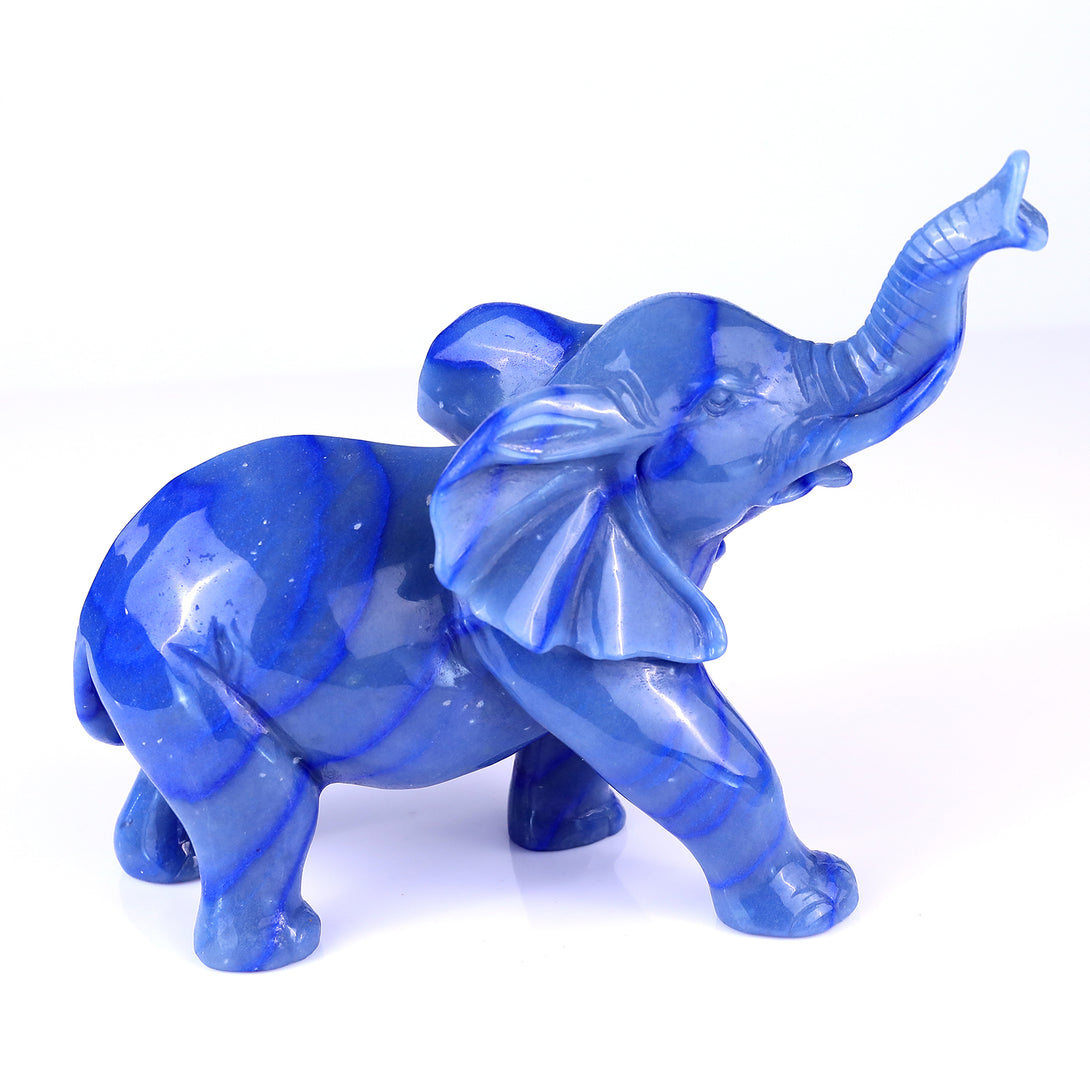 9.1" Blue Aventurine Hand Carved Crystal Elephant Sculpture crysvibe