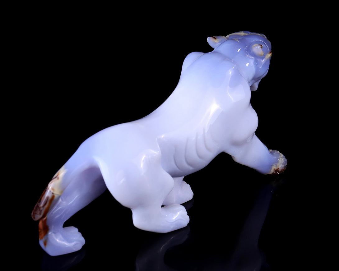 9.3" Blue Chalcedony Hand Carved Crystal Tiger Sculpture crysvibe