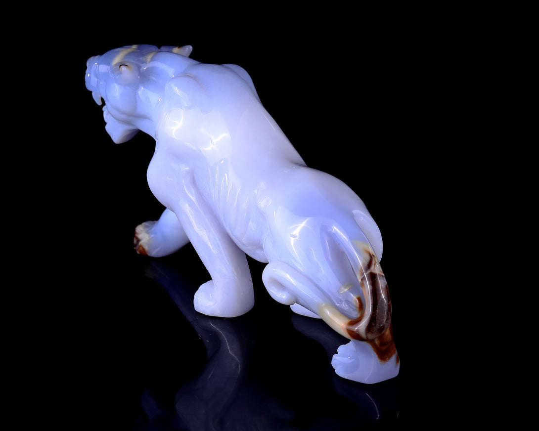 9.3" Blue Chalcedony Hand Carved Crystal Tiger Sculpture crysvibe