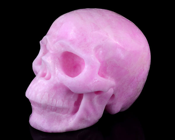 9.4" Pink Aragonite Hand Carved Crystal Realistic Skull Sculpture crysvibe