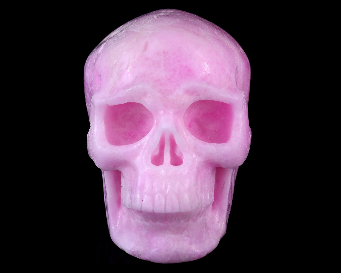 9.4" Pink Aragonite Hand Carved Crystal Realistic Skull Sculpture crysvibe