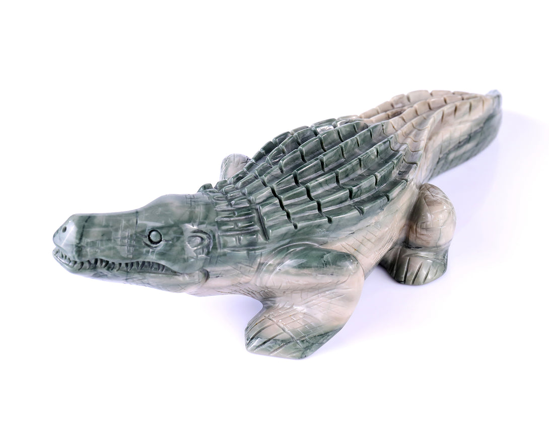 9.6" Jiulong Jade Hand Carved Crystal Crocodile Sculpture crysvibe