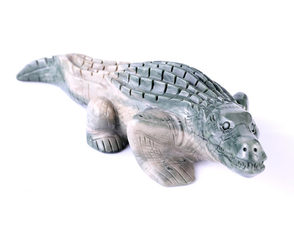 9.6" Jiulong Jade Hand Carved Crystal Crocodile Sculpture crysvibe