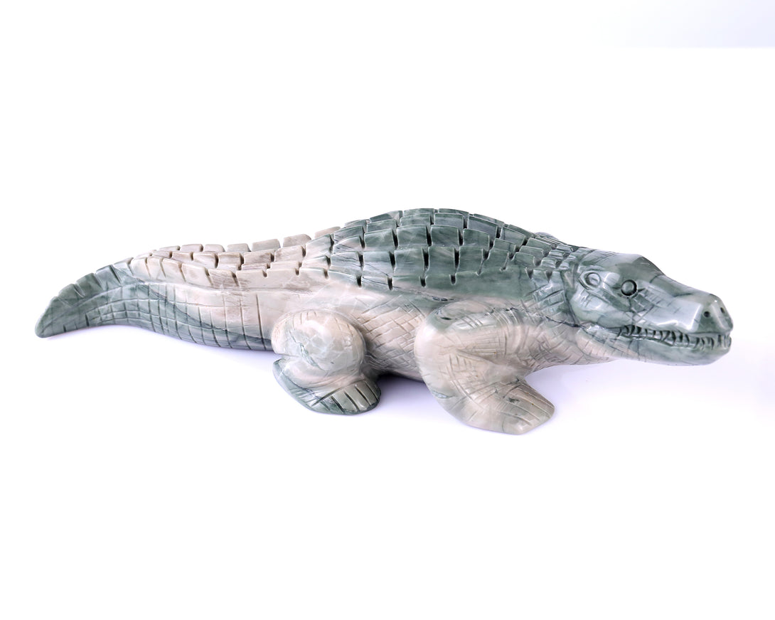 9.6" Jiulong Jade Hand Carved Crystal Crocodile Sculpture crysvibe