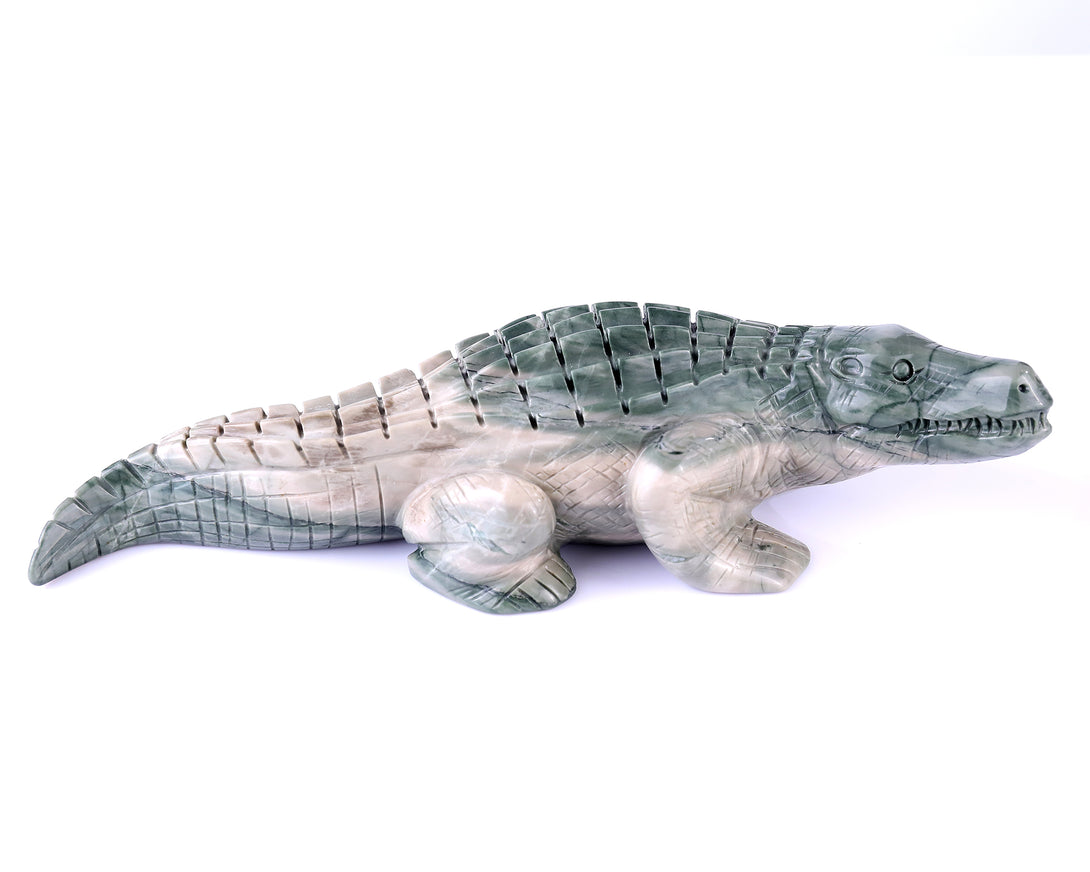 9.6" Jiulong Jade Hand Carved Crystal Crocodile Sculpture crysvibe