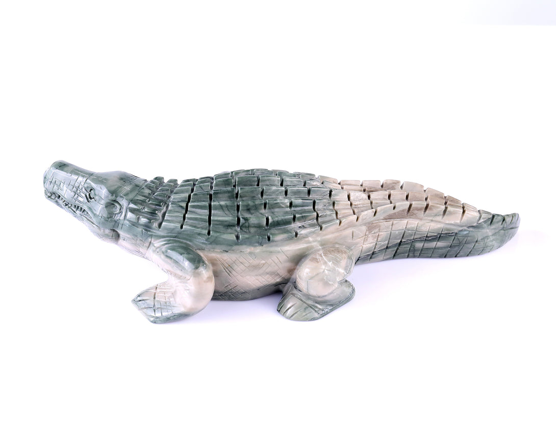 9.6" Jiulong Jade Hand Carved Crystal Crocodile Sculpture crysvibe