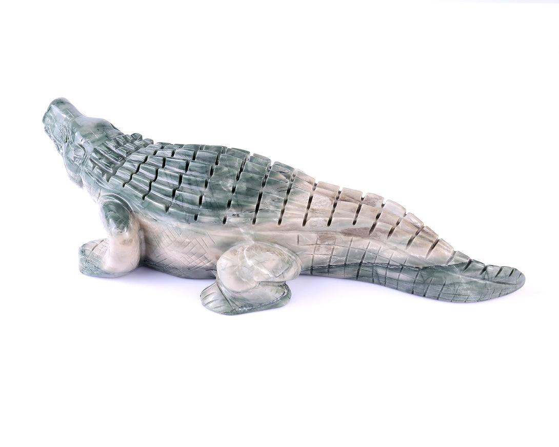 9.6" Jiulong Jade Hand Carved Crystal Crocodile Sculpture crysvibe