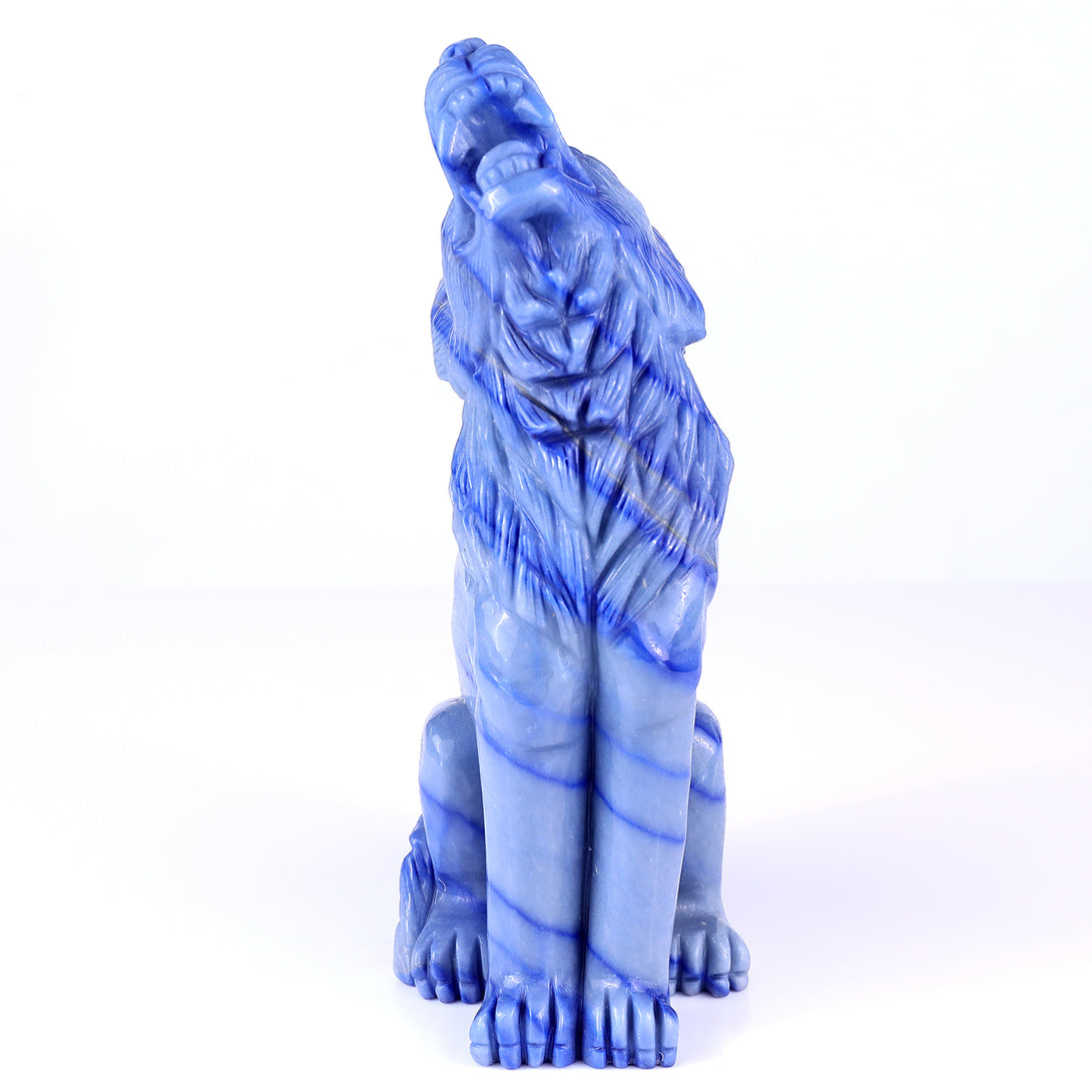 9.8" Blue Aventurine Chalcedony Hand Carved Crystal Wolf Sculpture crysvibe