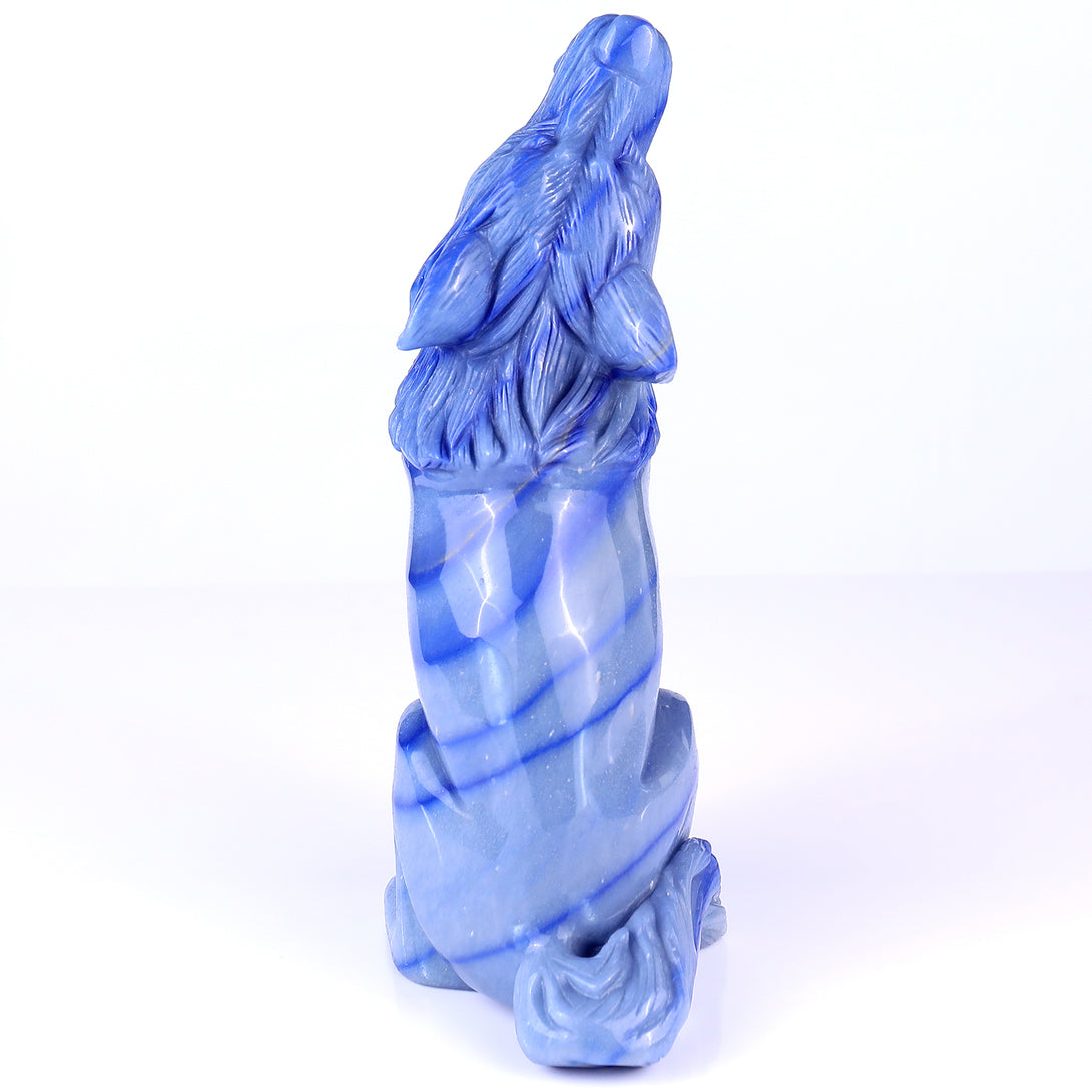 9.8" Blue Aventurine Chalcedony Hand Carved Crystal Wolf Sculpture crysvibe