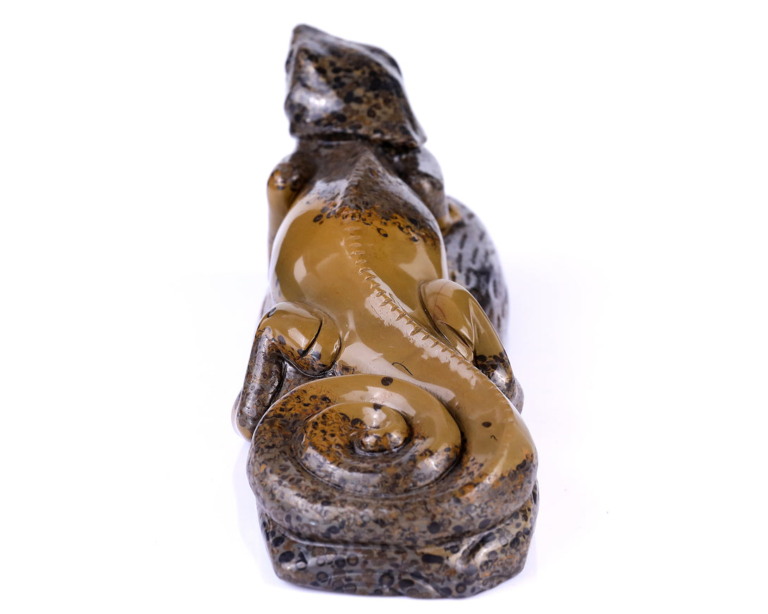 9.8" Leopard Skin Stone Hand Carved Crystal Lizard Sculpture crysvibe