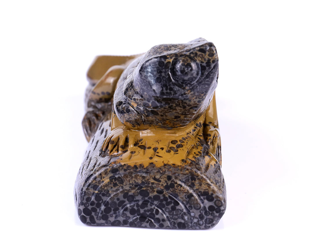 9.8" Leopard Skin Stone Hand Carved Crystal Lizard Sculpture crysvibe