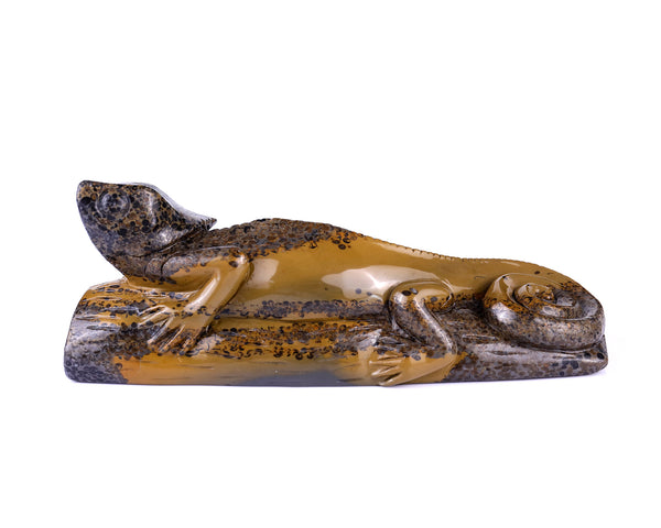 9.8" Leopard Skin Stone Hand Carved Crystal Lizard Sculpture crysvibe