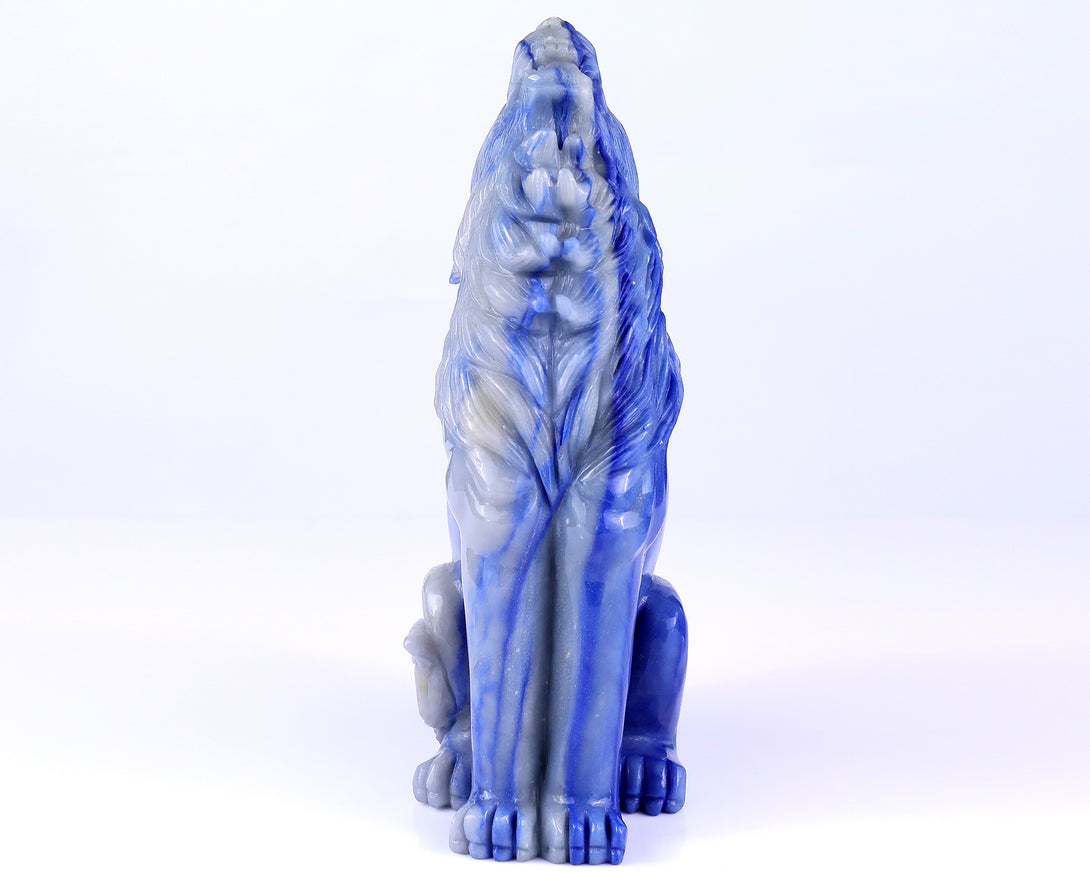 Amazing 10.4" Blue Aventurine Hand Carved Crystal Wolf Sculpture crysvibe