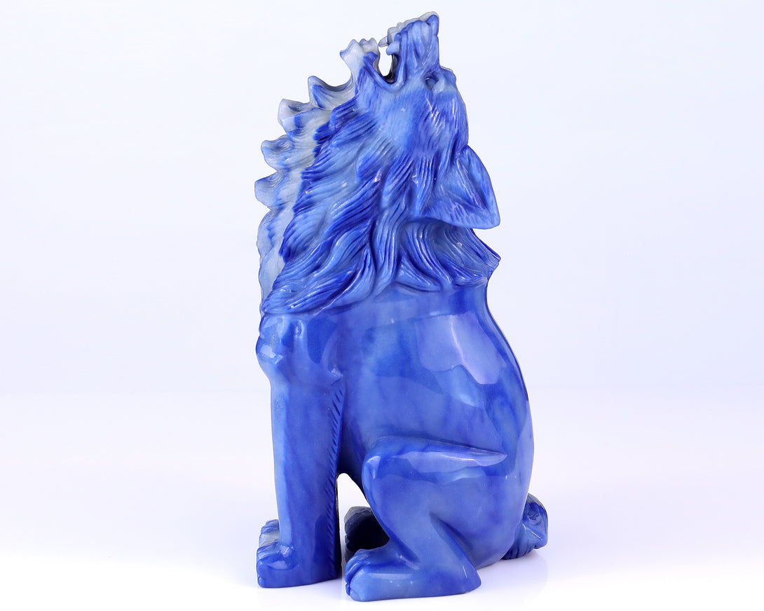 Amazing 10.4" Blue Aventurine Hand Carved Crystal Wolf Sculpture crysvibe