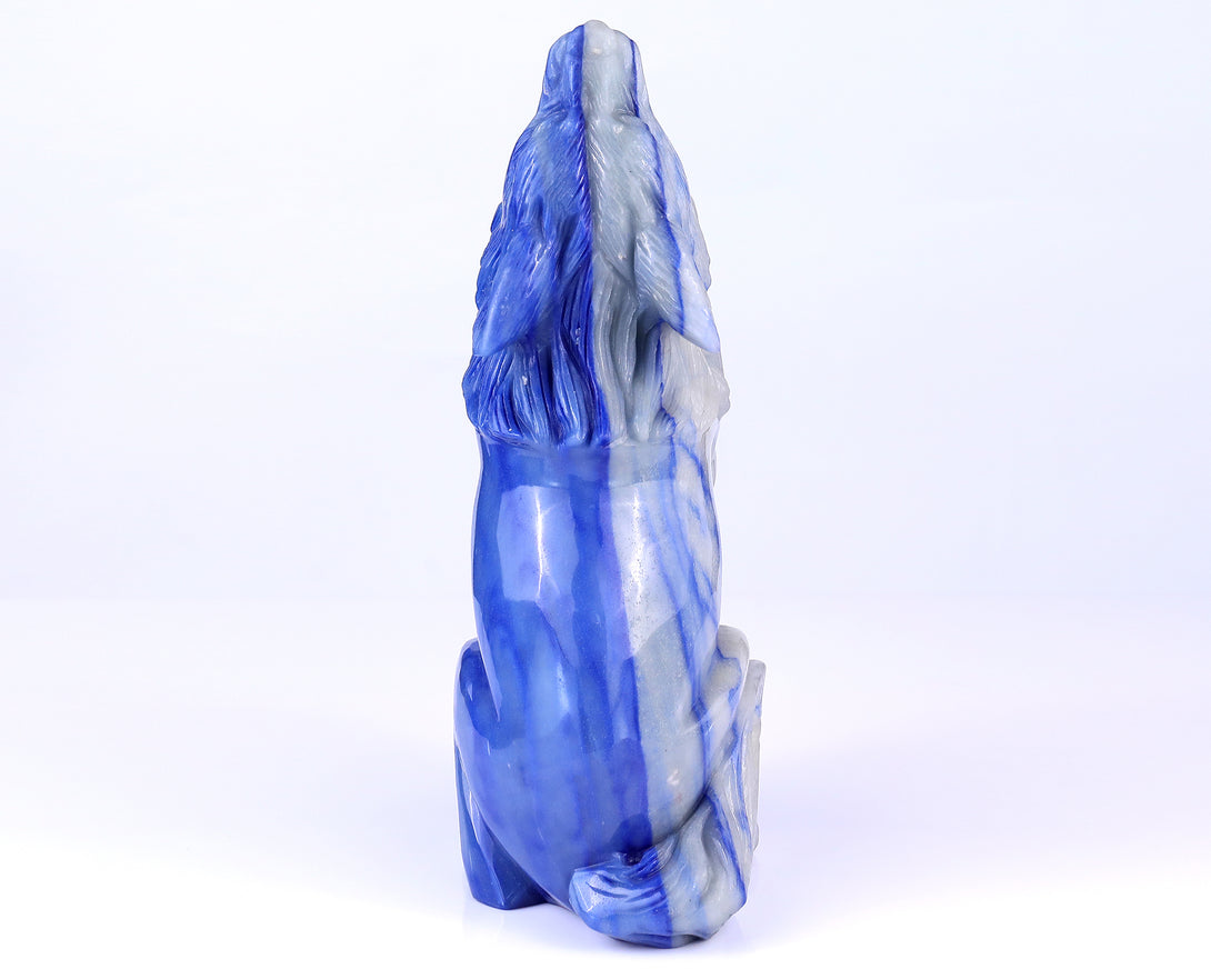 Amazing 10.4" Blue Aventurine Hand Carved Crystal Wolf Sculpture crysvibe