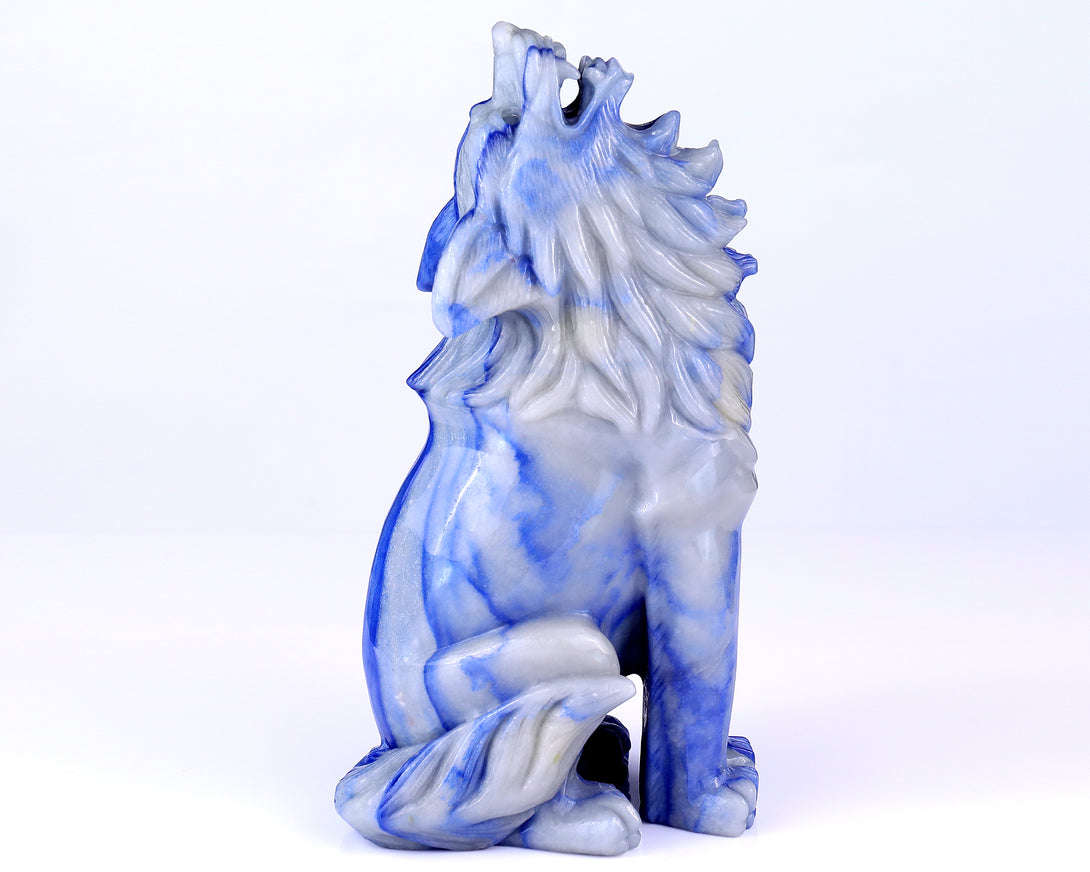 Amazing 10.4" Blue Aventurine Hand Carved Crystal Wolf Sculpture crysvibe