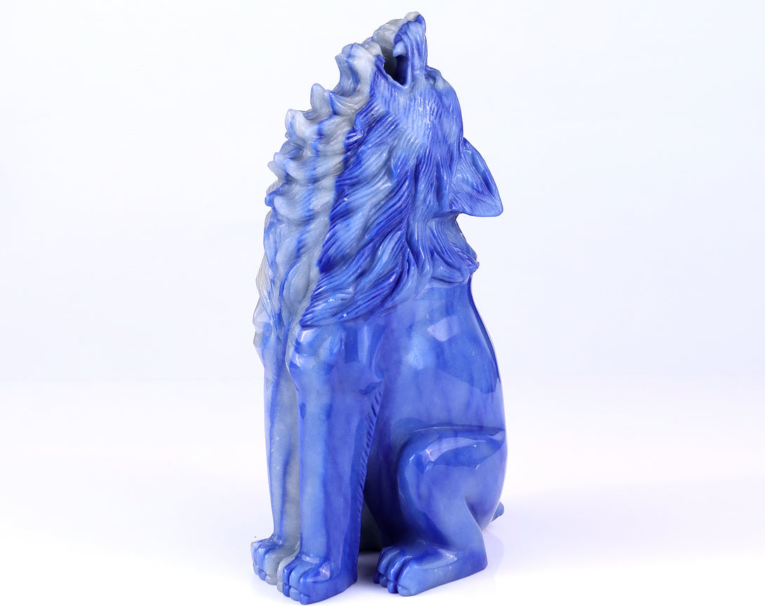 Amazing 10.4" Blue Aventurine Hand Carved Crystal Wolf Sculpture crysvibe