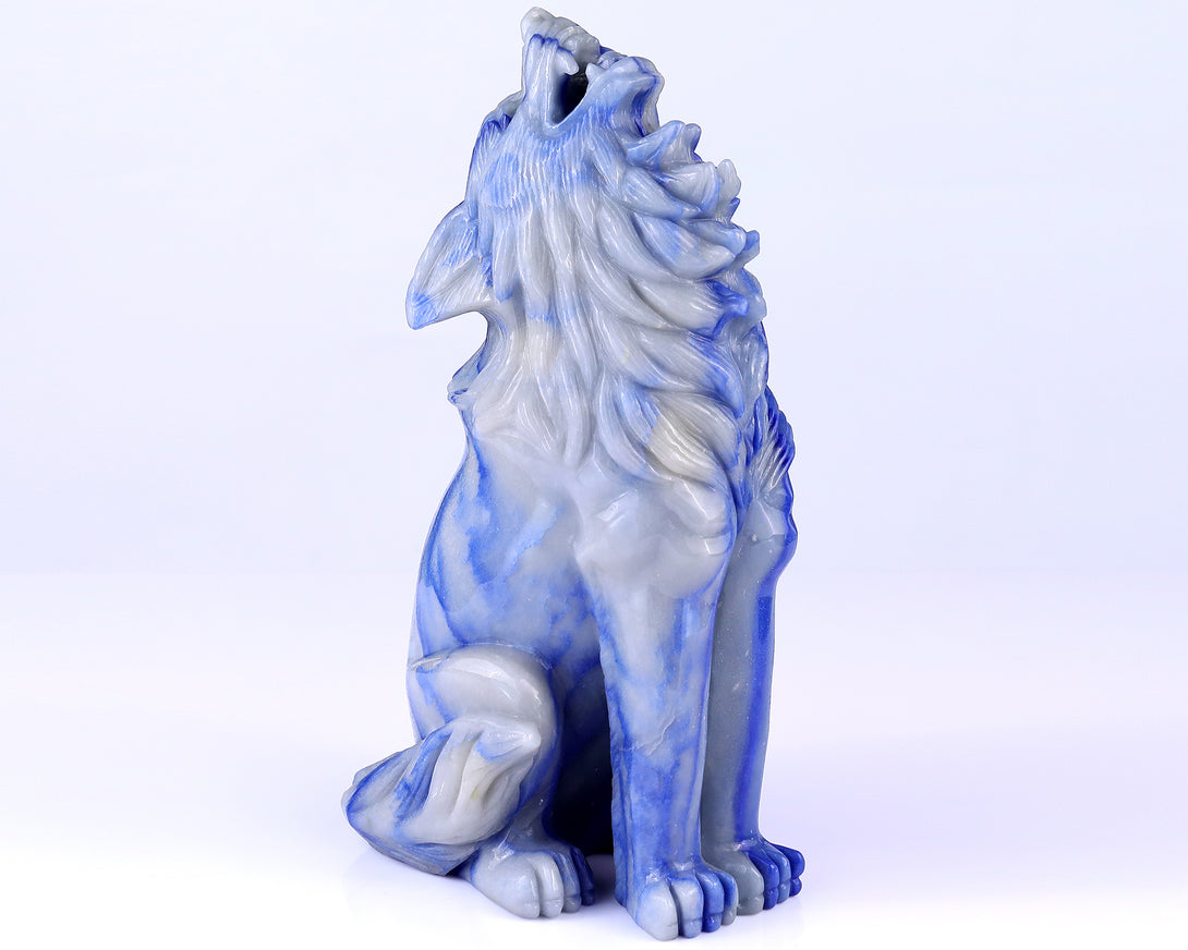 Amazing 10.4" Blue Aventurine Hand Carved Crystal Wolf Sculpture crysvibe