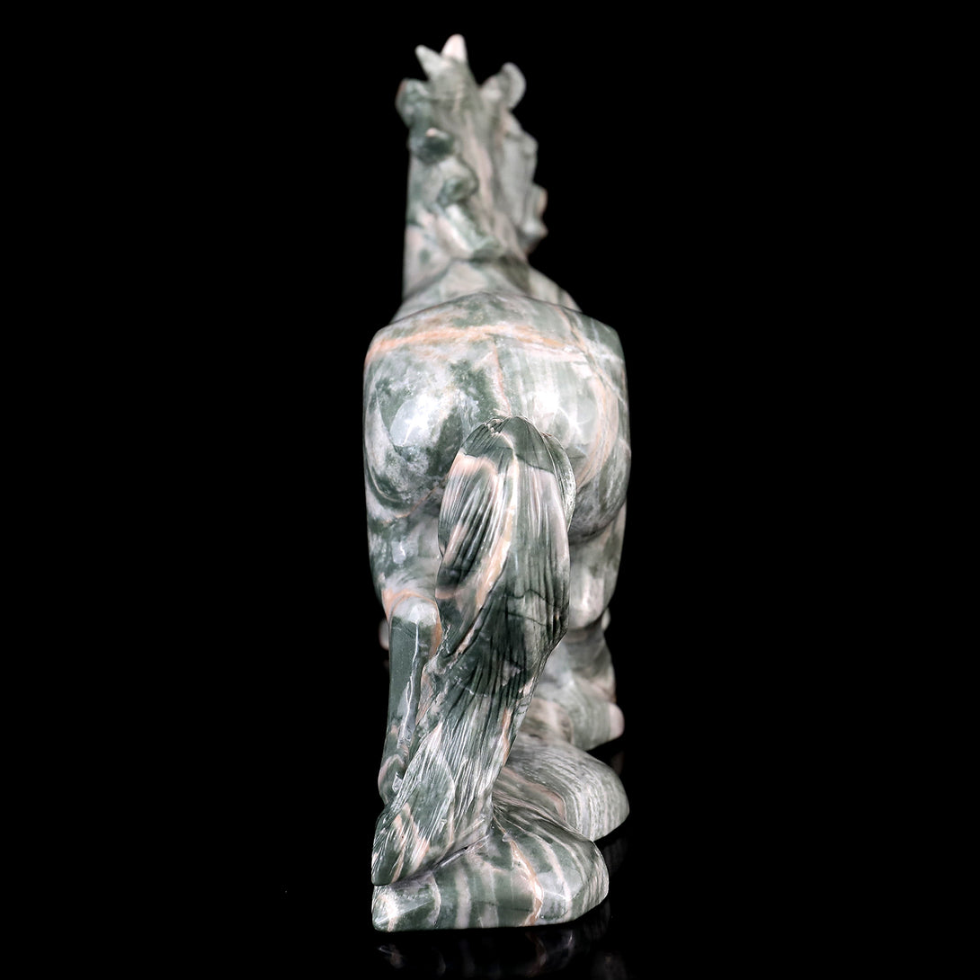 Amazing 11.6" Jiulong Jade Hand Carved Crystal Horse Sculpture crysvibe