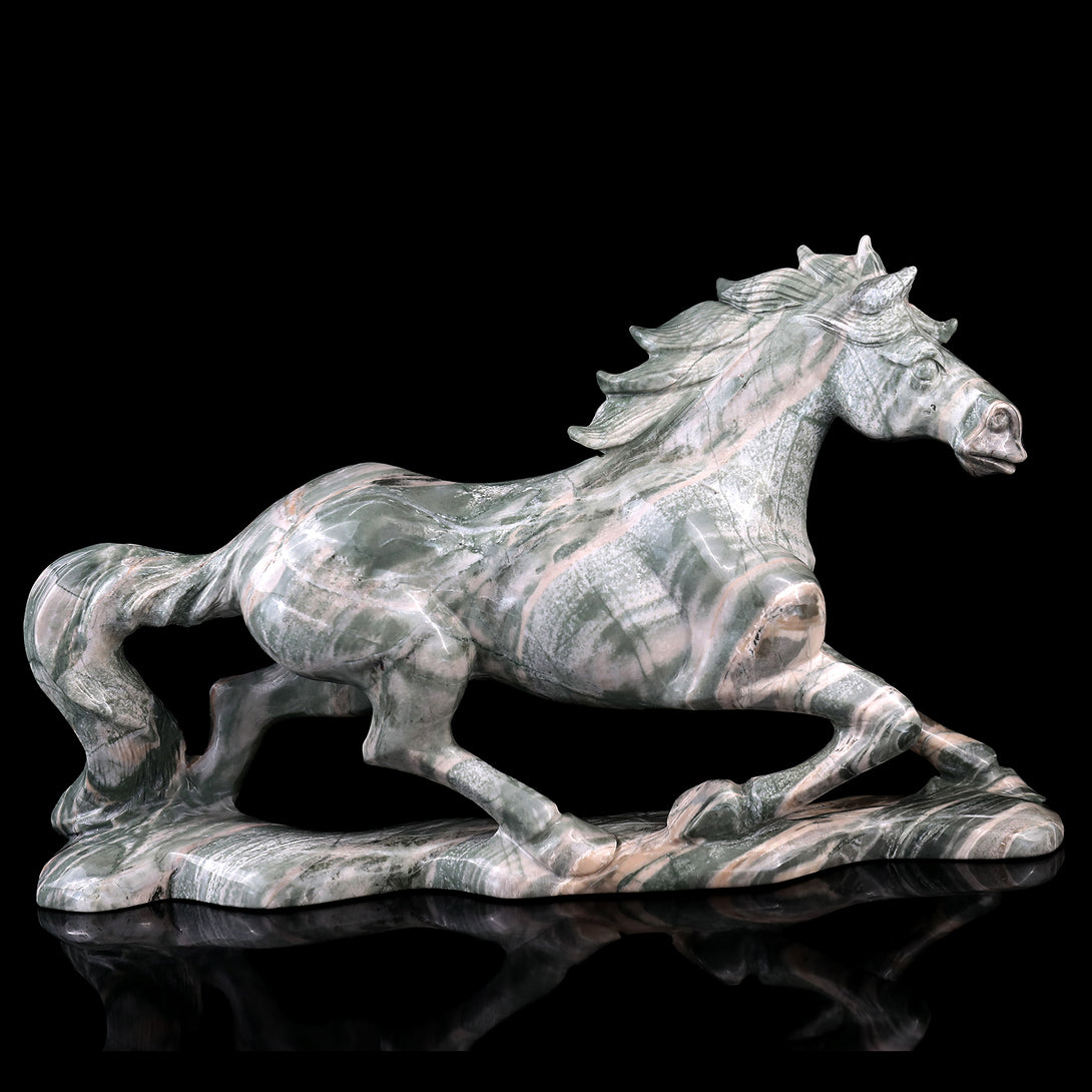 Amazing 11.6" Jiulong Jade Hand Carved Crystal Horse Sculpture crysvibe