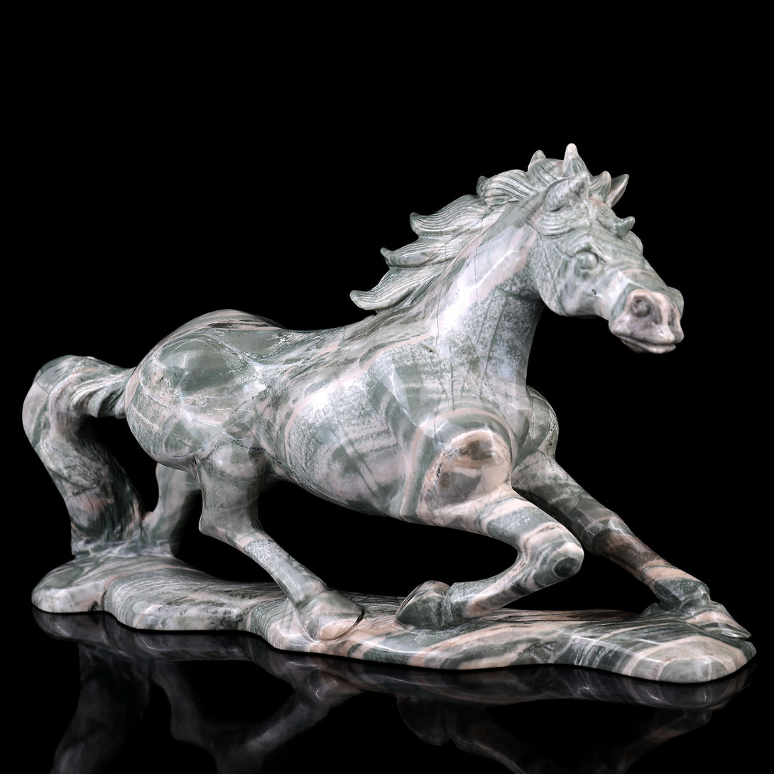 Amazing 11.6" Jiulong Jade Hand Carved Crystal Horse Sculpture crysvibe