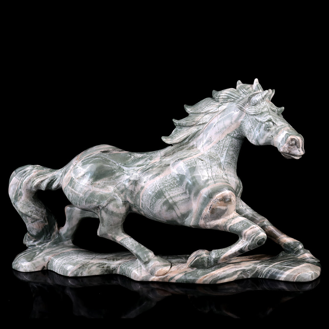 Amazing 11.6" Jiulong Jade Hand Carved Crystal Horse Sculpture crysvibe