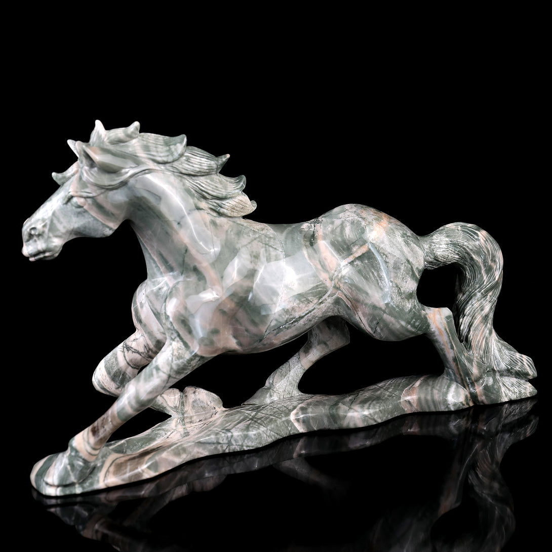 Amazing 11.6" Jiulong Jade Hand Carved Crystal Horse Sculpture crysvibe